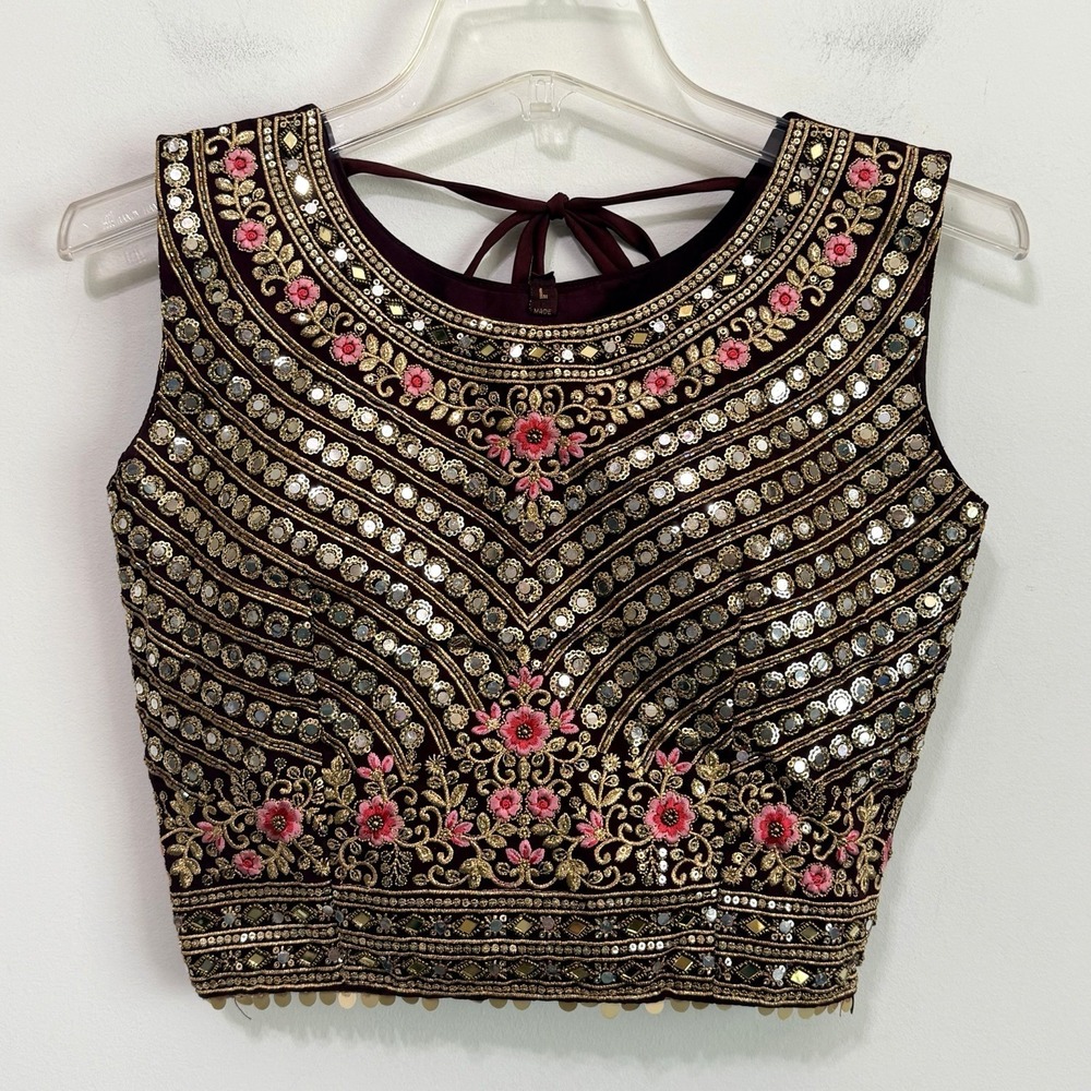 Choli Crop Top L Mirrorwork Embellished Festival India Pakistan Summer Party